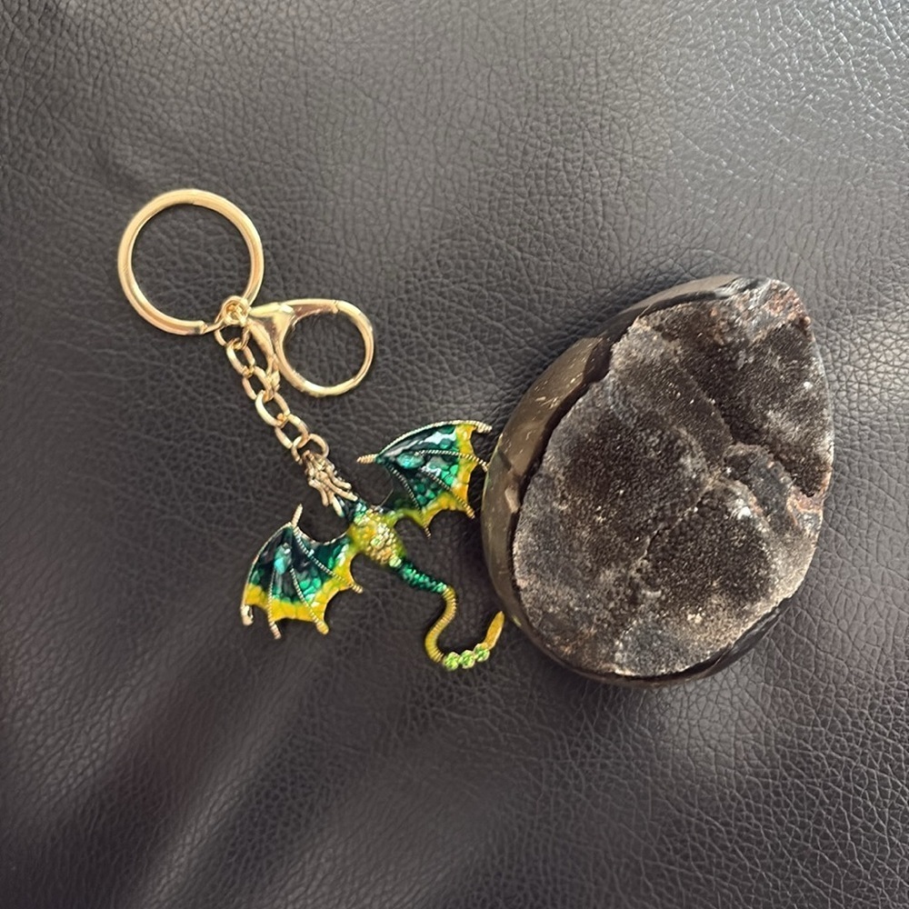 Septarian Natural Black Stone Dragon stone it comes with a cute keychain